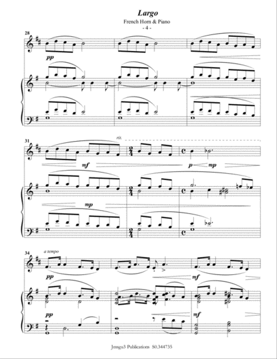 Dvořák: Largo from the New World Symphony for French Horn & Piano Horn scores gallery preview page 4