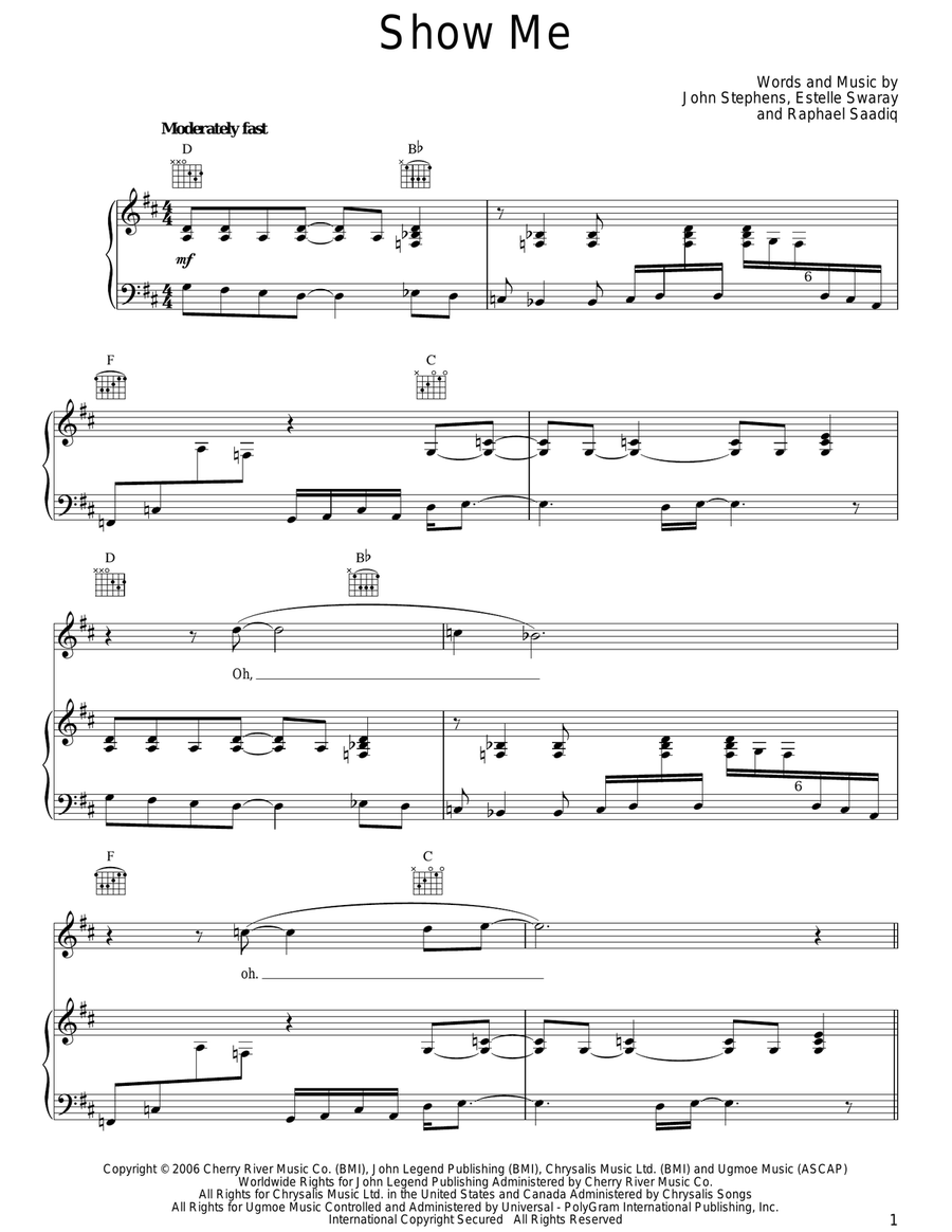 Show Me Show Me Piano, Vocal, Guitar scores gallery preview page 1