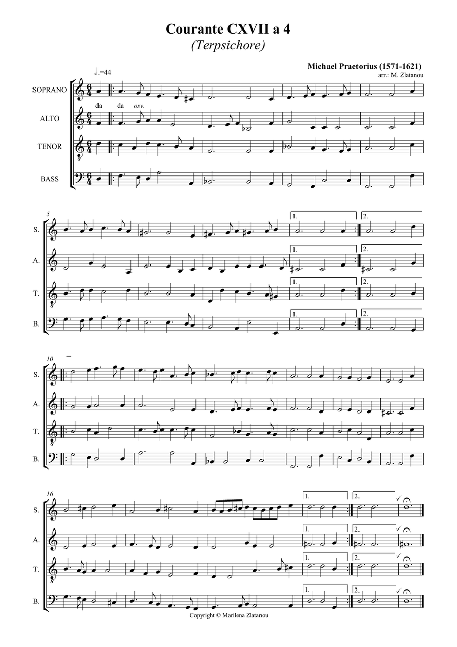 M. Praetorius: Five Dances from TERPSICHORE, for SATB choir a cap. 4-Part scores gallery preview page 2