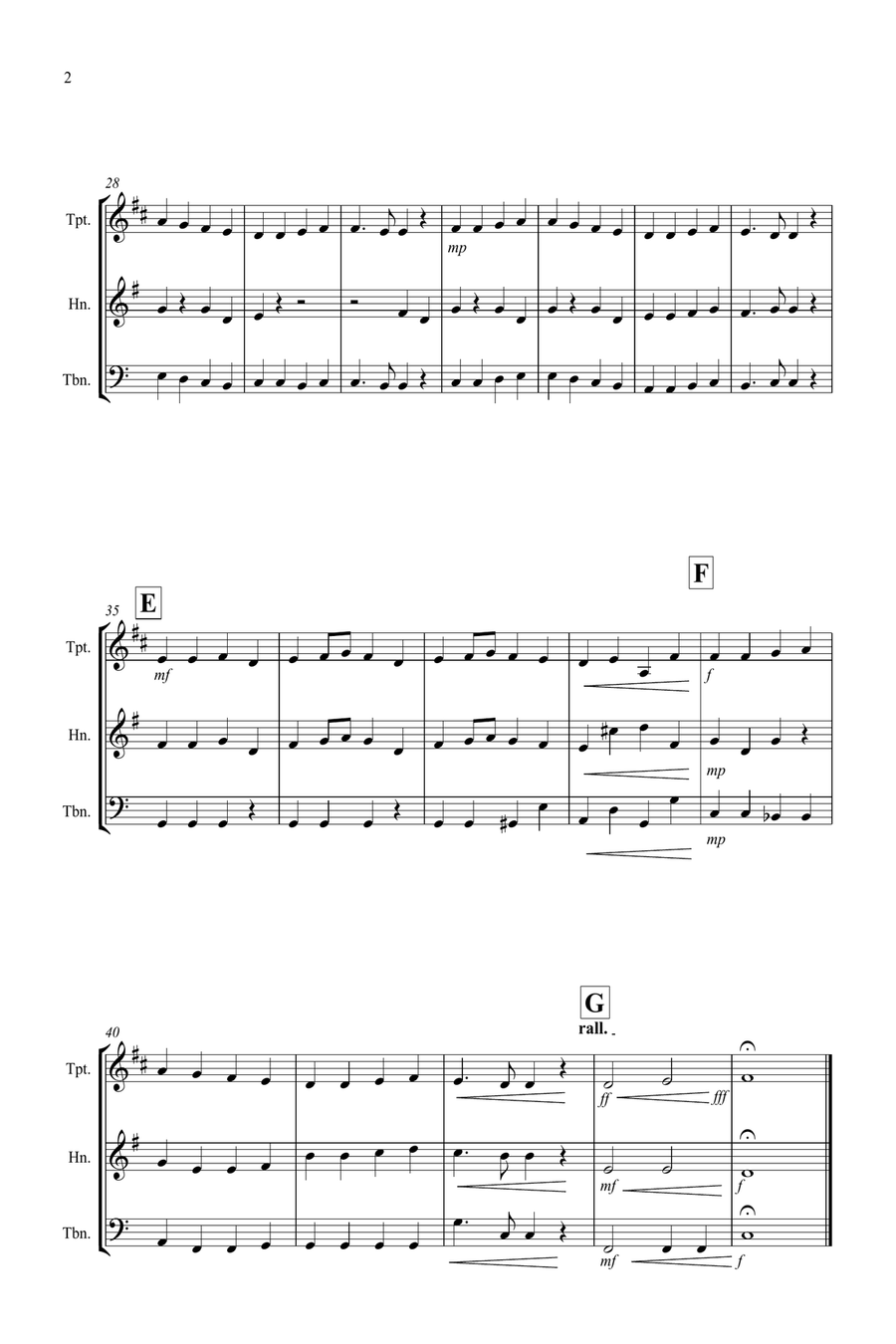 Ode to Joy for Trumpet, Horn and Trombone Trio Brass Trio scores gallery preview page 2