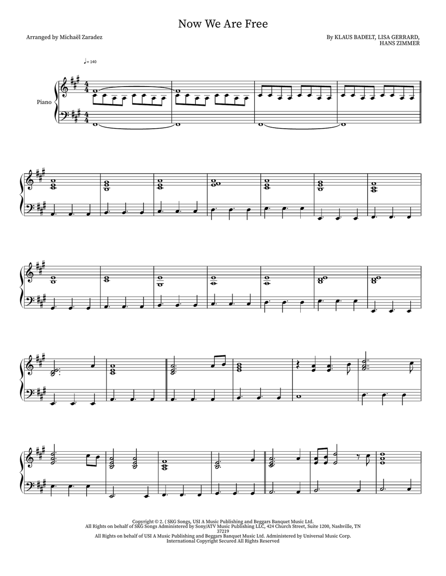 Now We Are Free Easy Piano scores gallery preview page 1