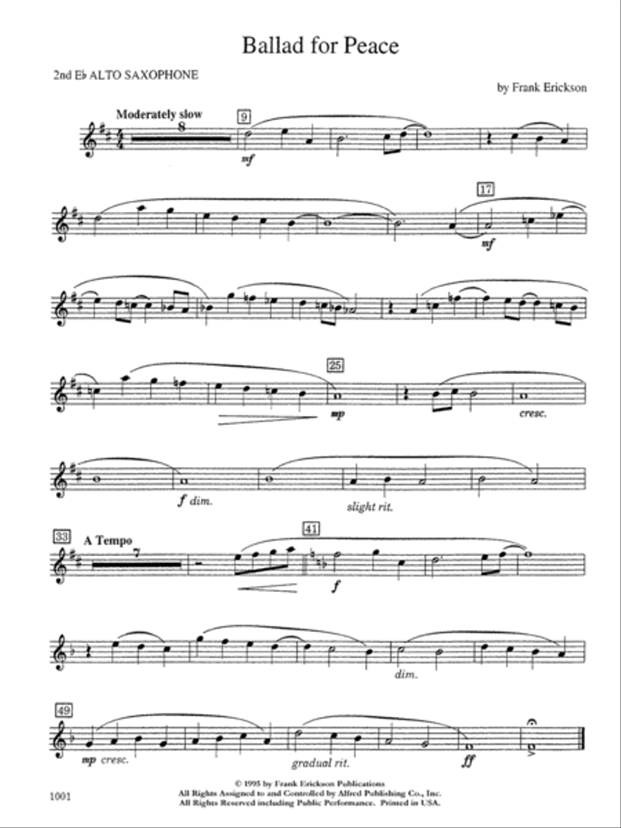 Ballad for Peace: 2nd E-flat Alto Saxophone Concert Band scores gallery preview page 1