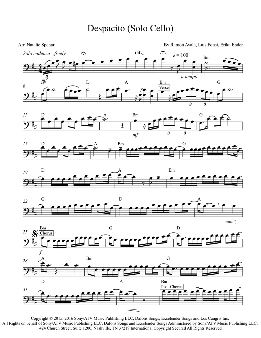 Despacito Cello Solo scores gallery preview page 1