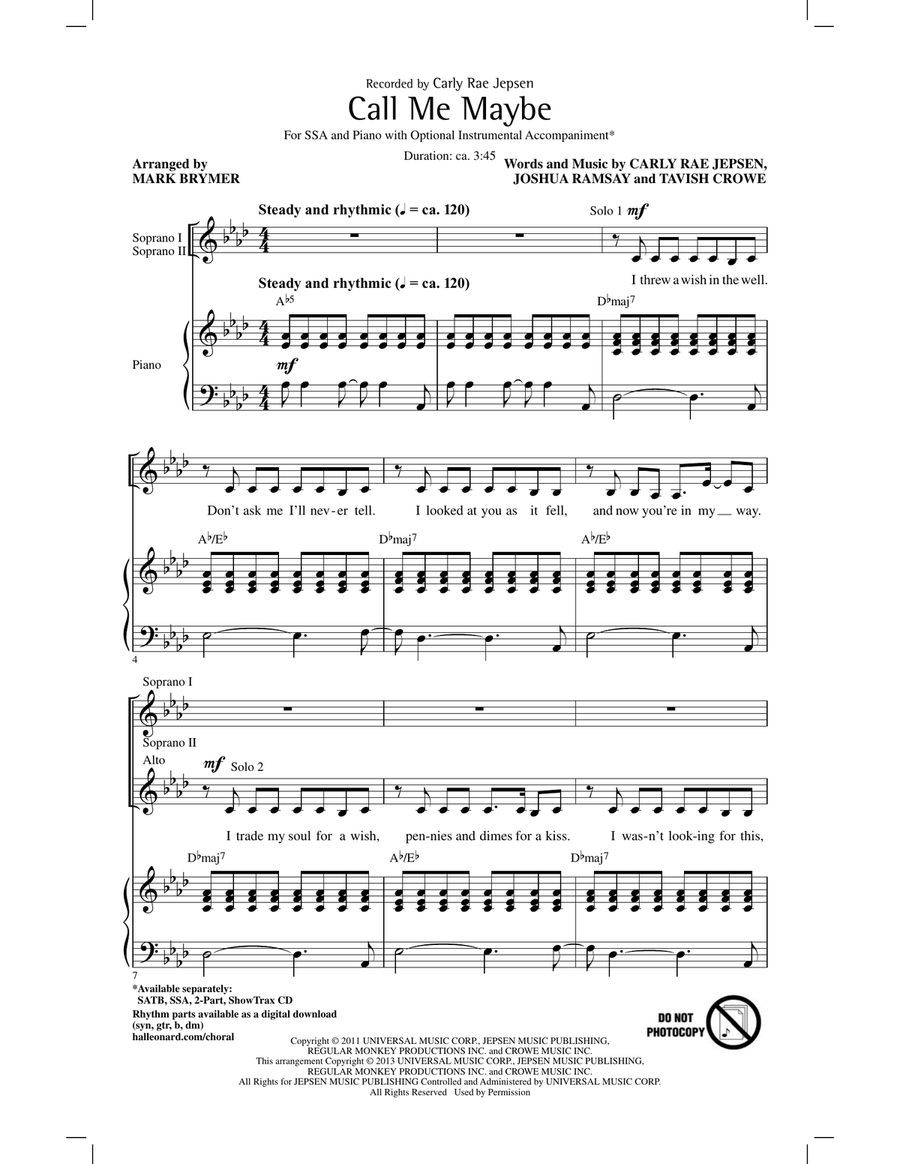 Call Me Maybe SSA scores gallery preview page 1