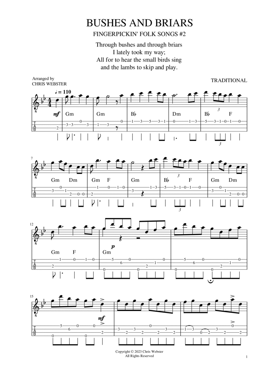 Fingerpickin' Folk Uke #2: Bushes and Briars Ukulele scores gallery preview page 1