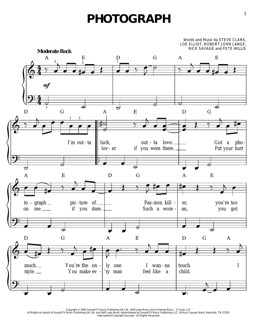Photograph Easy Piano scores gallery preview page 1