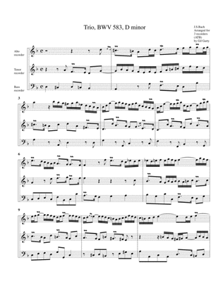 Trio for organ, BWV 583 (arrangement for 3 recorders)