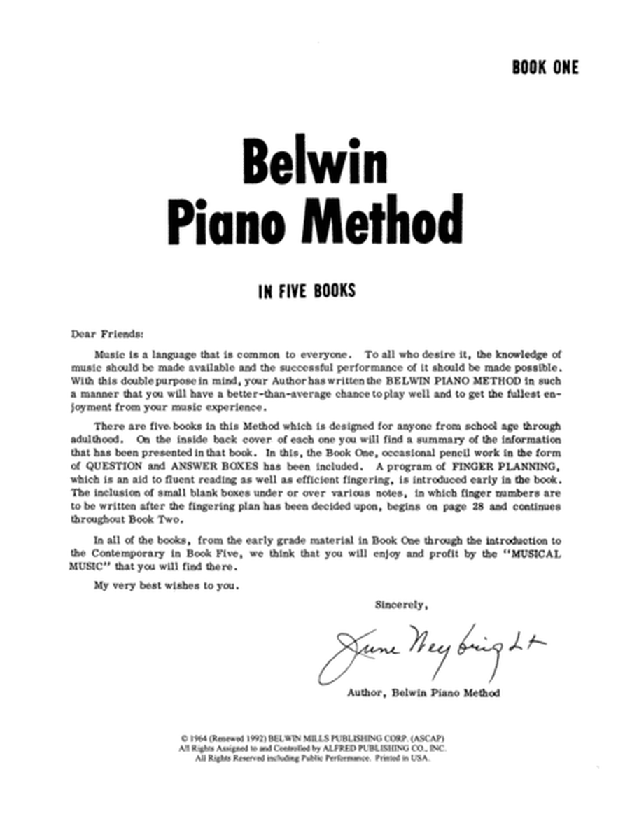 Belwin Piano Method, Book 1