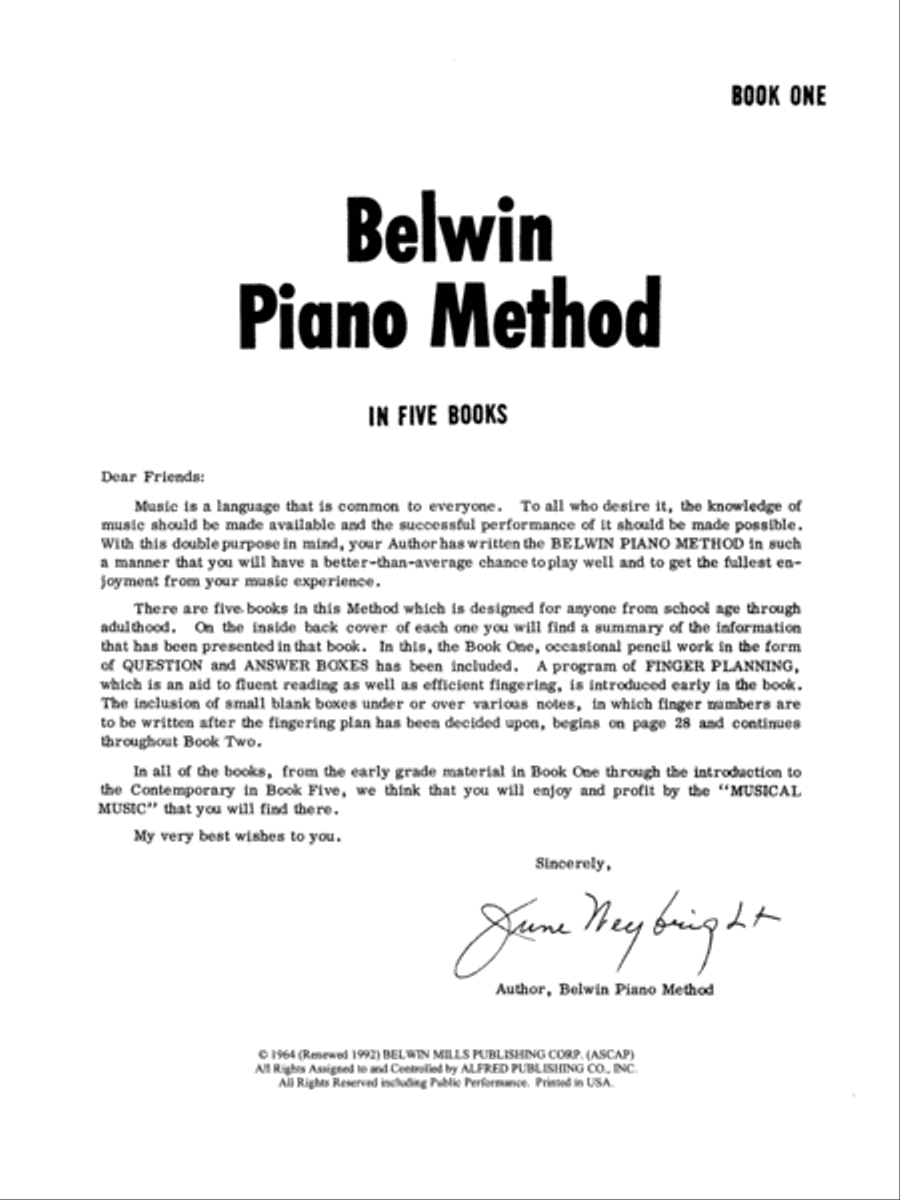 Belwin Piano Method, Book 1