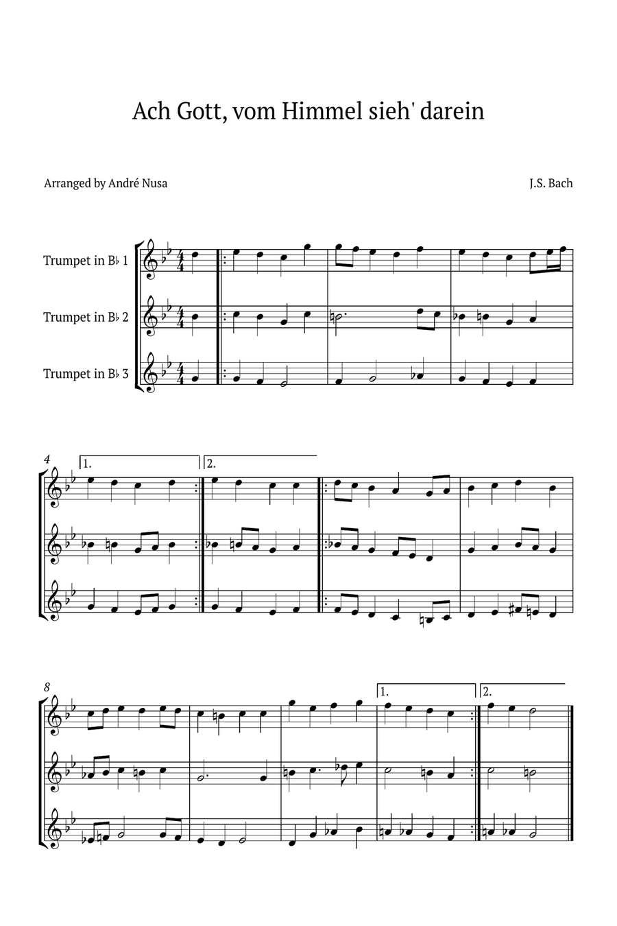 Ach Gott, vom Himmel sieh' darein Trumpet Trio scores gallery preview page 1