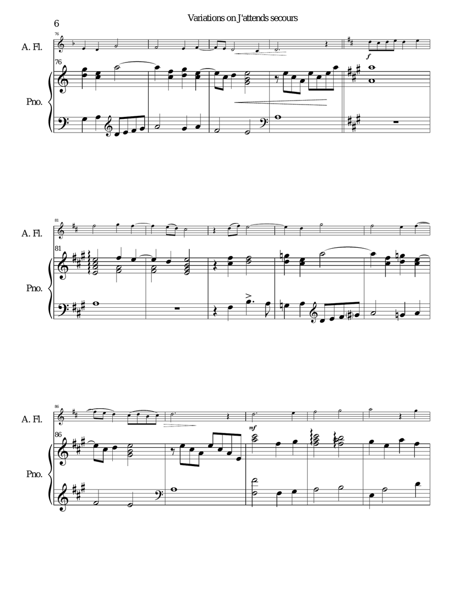 Variations on J'attends secours for alto flute and piano Flute Solo scores gallery preview page 6