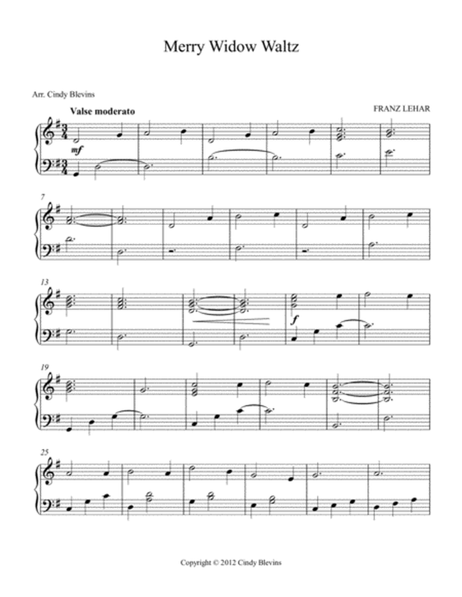 Merry Widow Waltz, arranged for Lever or Pedal Harp, from my book "Classic With a Side of Nostalgia" image number null