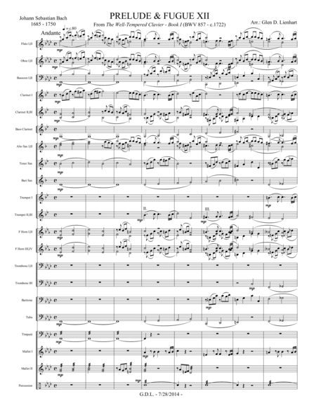 Prelude no. 12, Well-Tempered Clavier, Book II - Extra Score