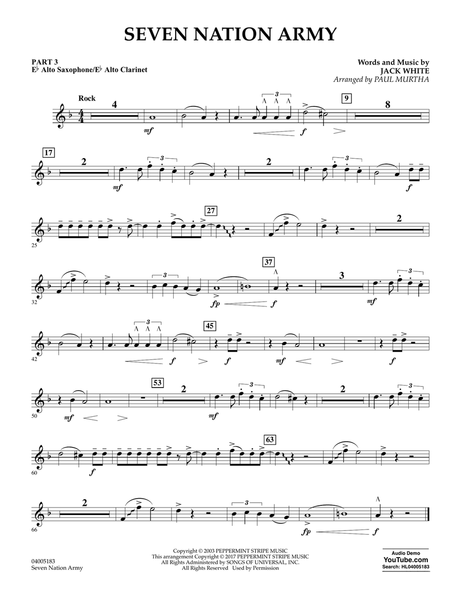 Seven Nation Army - Pt.3 - Eb Alto Sax/Alto Clar. Concert Band scores gallery preview page 1