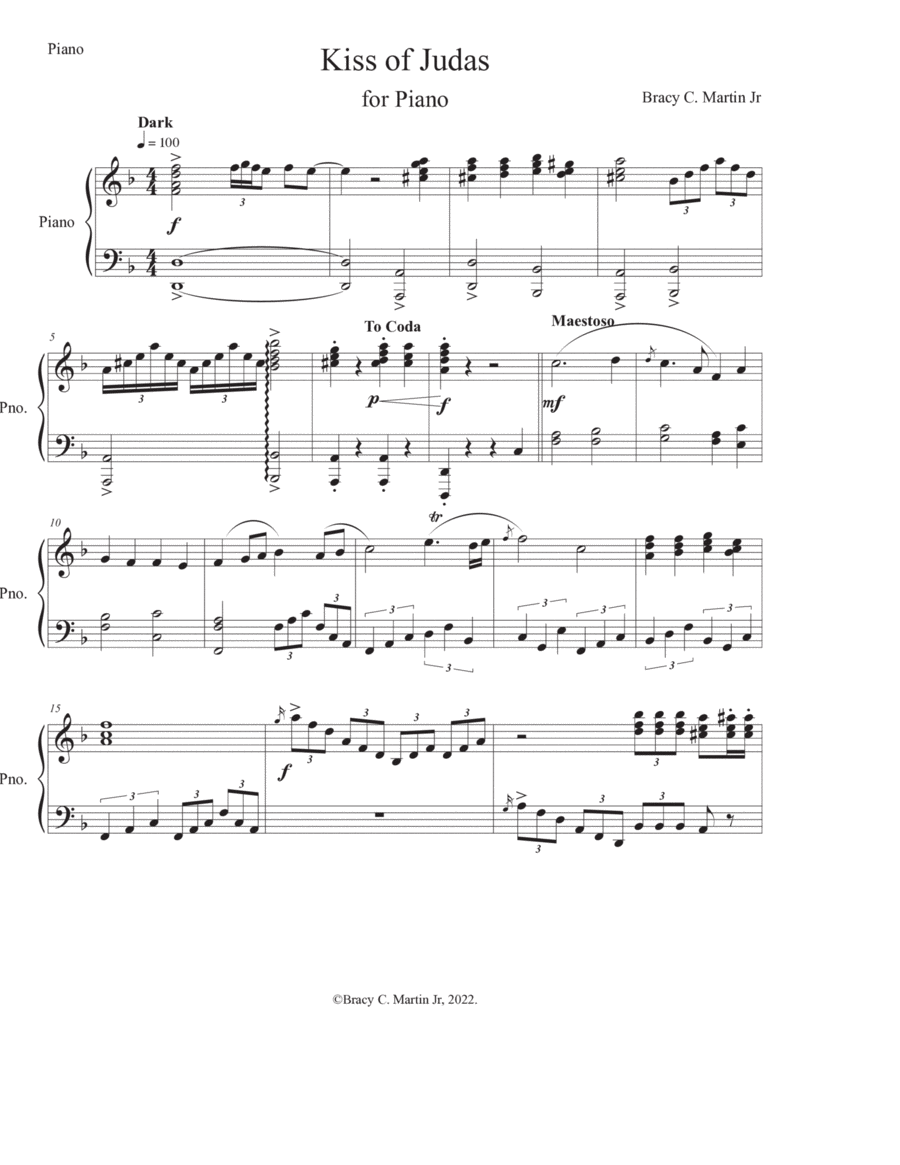 Kiss Of Judas Piano Solo scores gallery preview page 1