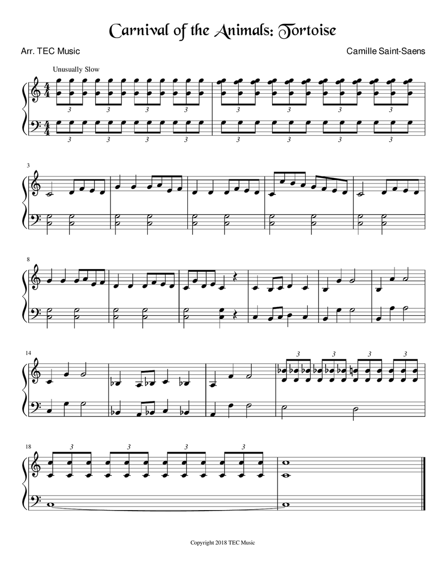 Carnival of the Animals: Tortoise (Easy Piano) Easy Piano scores gallery preview page 1