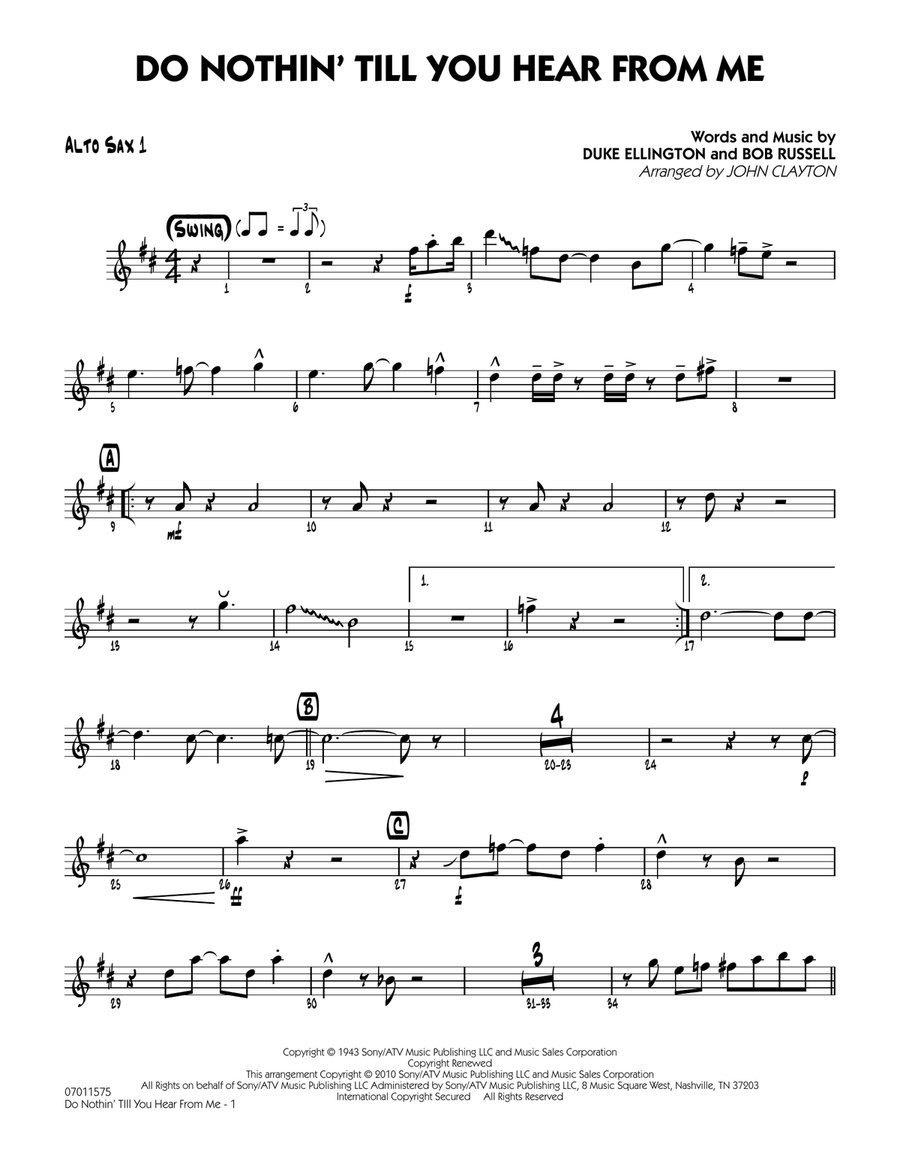Do Nothin' Till You Hear From Me - Alto Sax 1 Jazz Ensemble scores gallery preview page 1