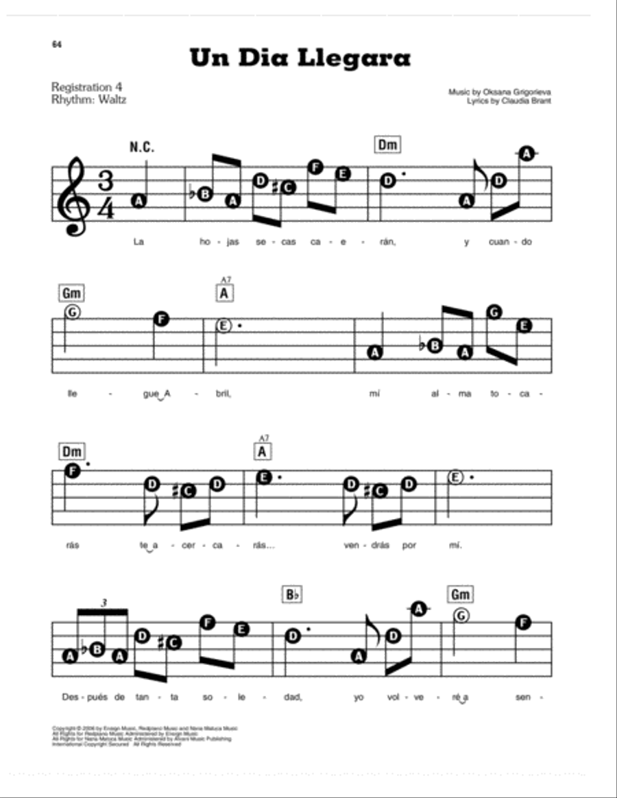 Un Dia Llegara Un Dia Llegara Electronic Keyboard scores gallery preview page 1