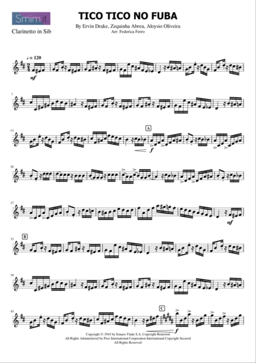 Tico Tico (tico Tico No Fuba) Clarinet scores gallery preview page 5