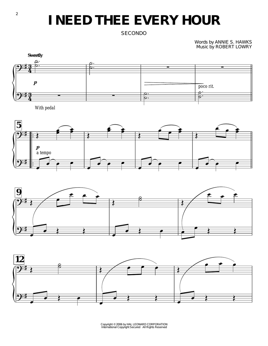 I Need Thee Every Hour I Need Thee Every Hour Piano Duet scores gallery preview page 1