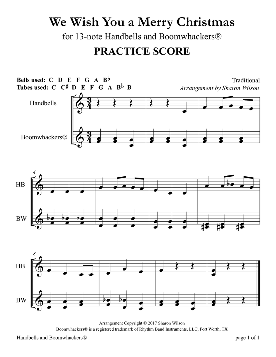 We Wish You a Merry Christmas (for 13-note Bells and Boomwhackers with Black and White Notes) Handbell Choir scores gallery preview page 5
