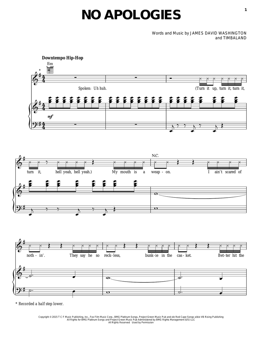 No Apologies No Apologies Piano, Vocal, Guitar scores gallery preview page 1