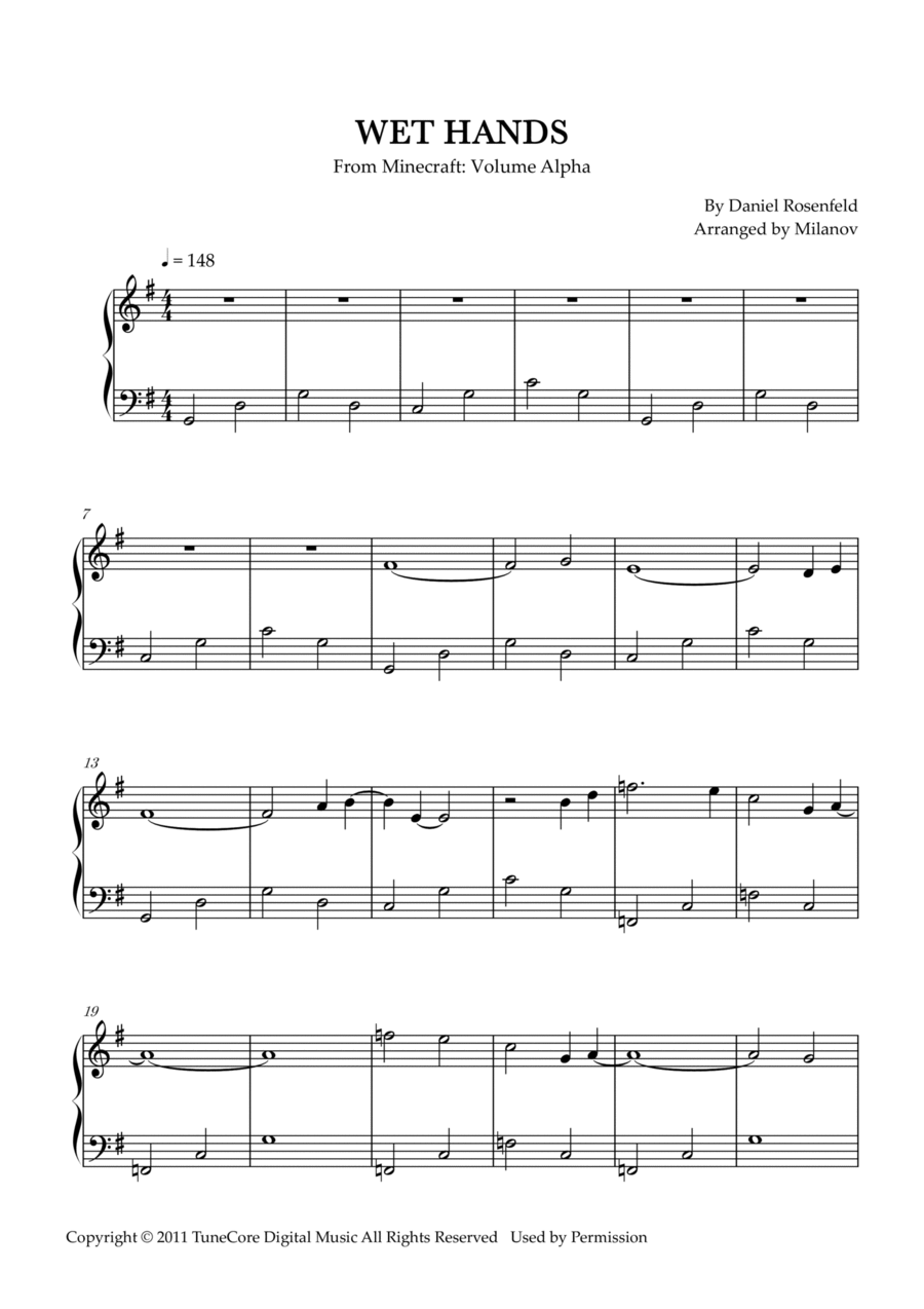 Wet Hands Easy Piano scores gallery preview page 1