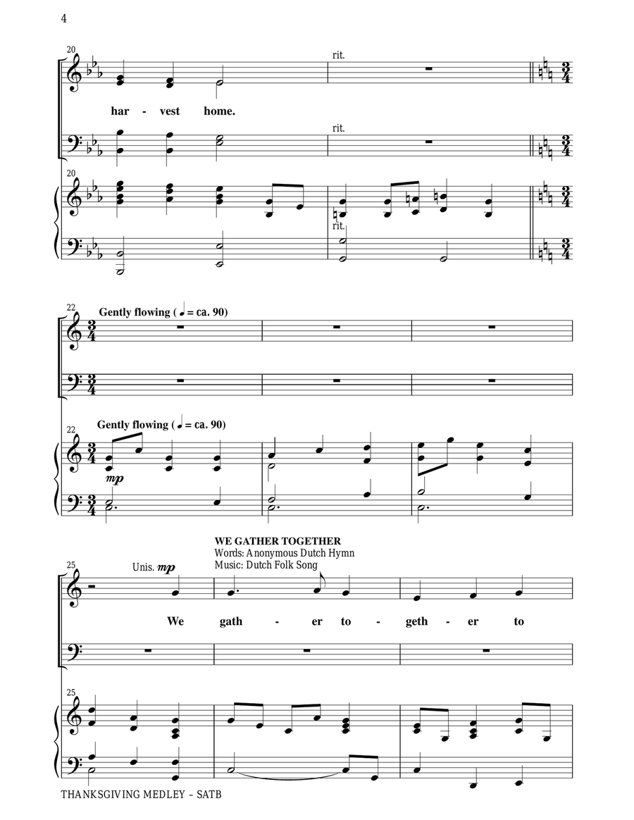 THANKSGIVING MEDLEY (SATB CHOIR and PN with Choir Prt) 4-Part scores gallery preview page 5