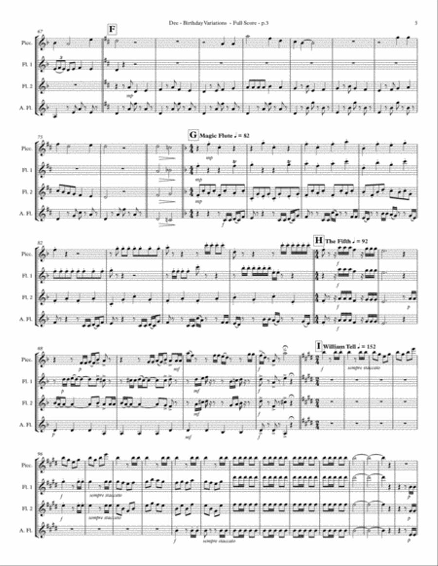 Birthday Variations (Flute Quartet) Flute Quartet scores gallery preview page 5