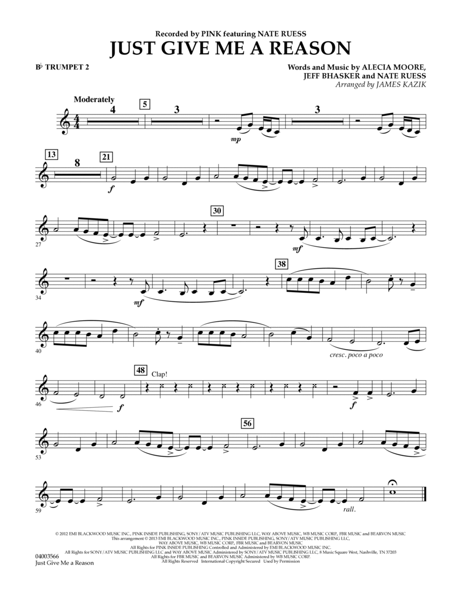 Just Give Me a Reason - Bb Trumpet 2 Concert Band scores gallery preview page 1