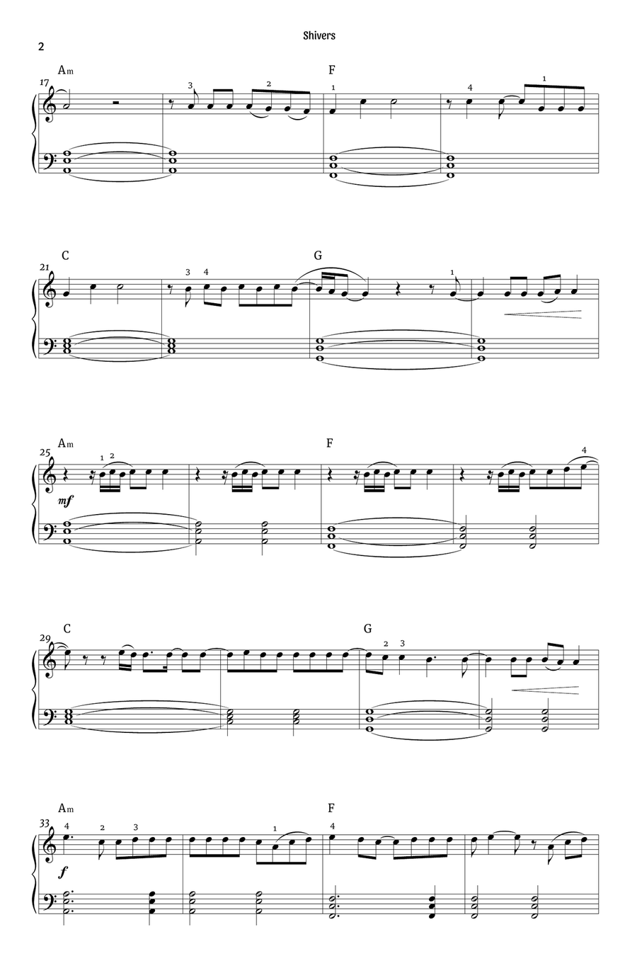 Shivers Easy Piano scores gallery preview page 2