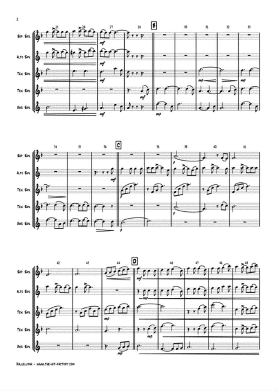 Hallelujah Saxophone Quintet scores gallery preview page 2
