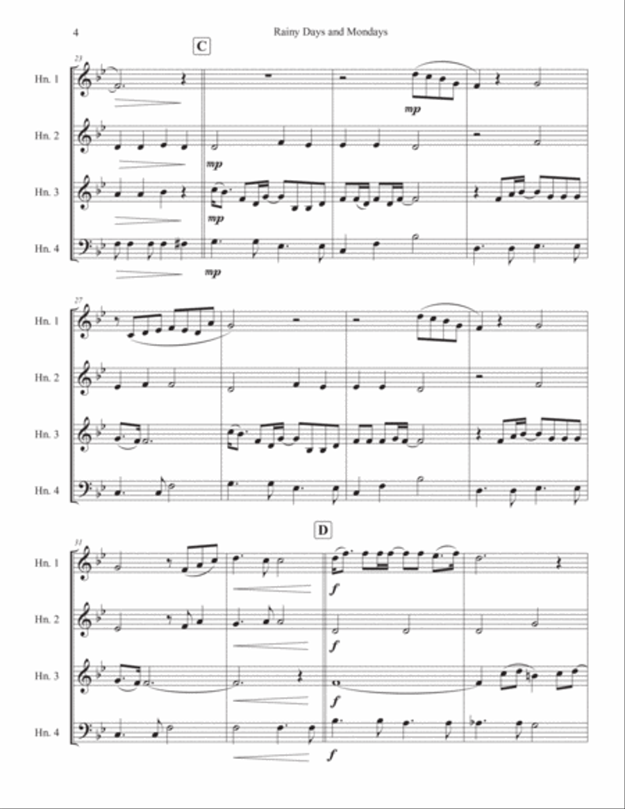 Rainy Days And Mondays Brass Quartet scores gallery preview page 4