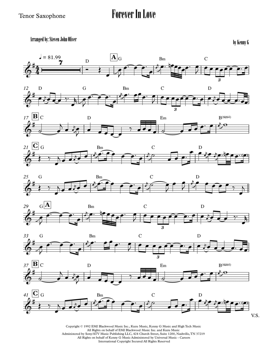 Forever In Love Tenor Saxophone scores gallery preview page 1