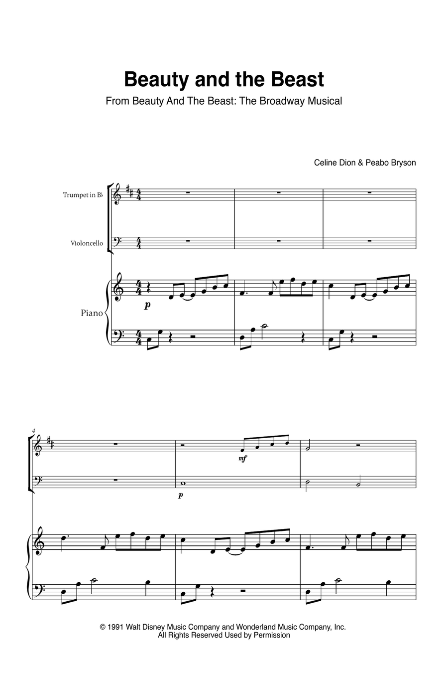 Beauty And The Beast Trumpet Duet scores gallery preview page 1