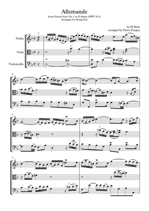 Allemande from French Suite No 1 in D minor (BWV 812) by JS Bach - arranged for String Trio
