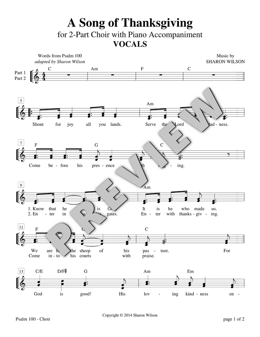 Psalm 100, A Song of Thanksgiving (for 2-part choir with piano accompaniment) 2-Part scores gallery preview page 4