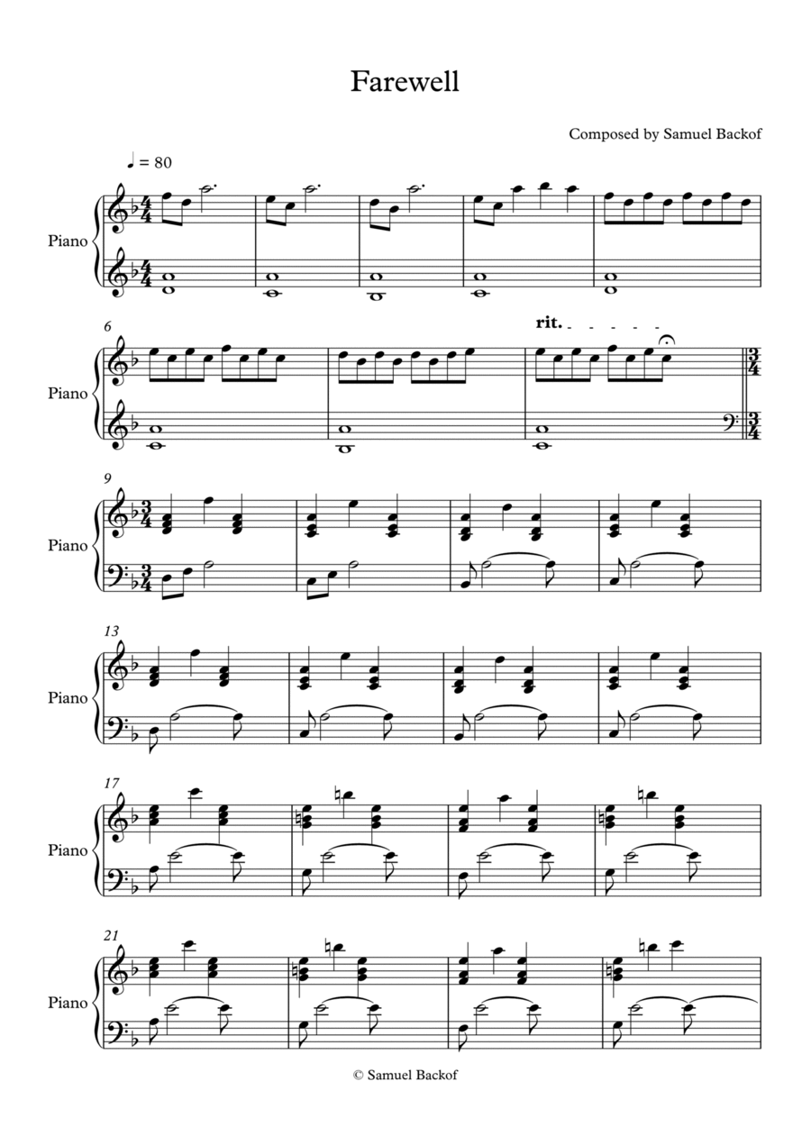 Farewell Piano Solo scores gallery preview page 1
