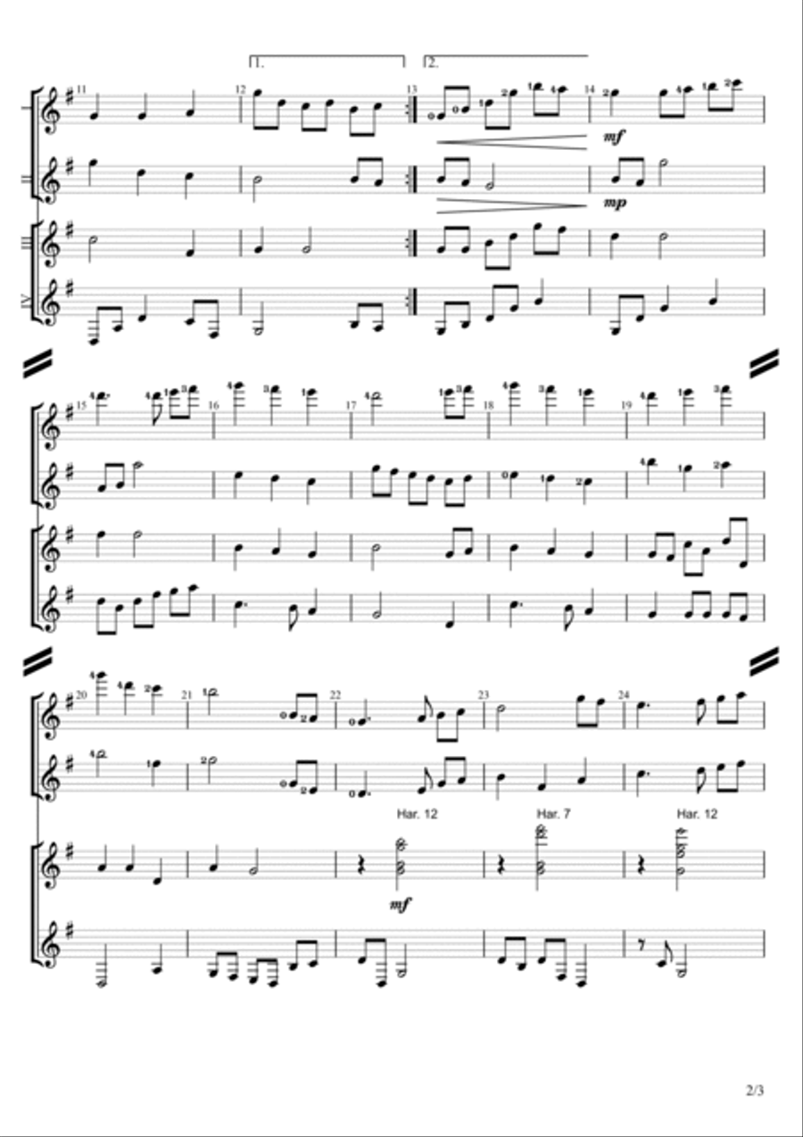 The First Noel for 4 Guitars Guitar Ensemble scores gallery preview page 3