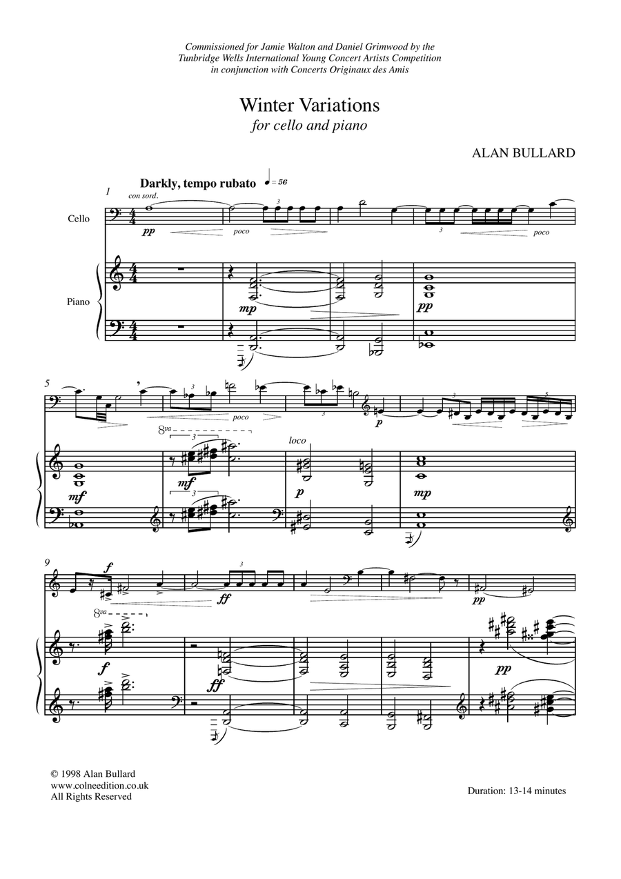 Winter Variations (cello and piano) Piano scores gallery preview page 2