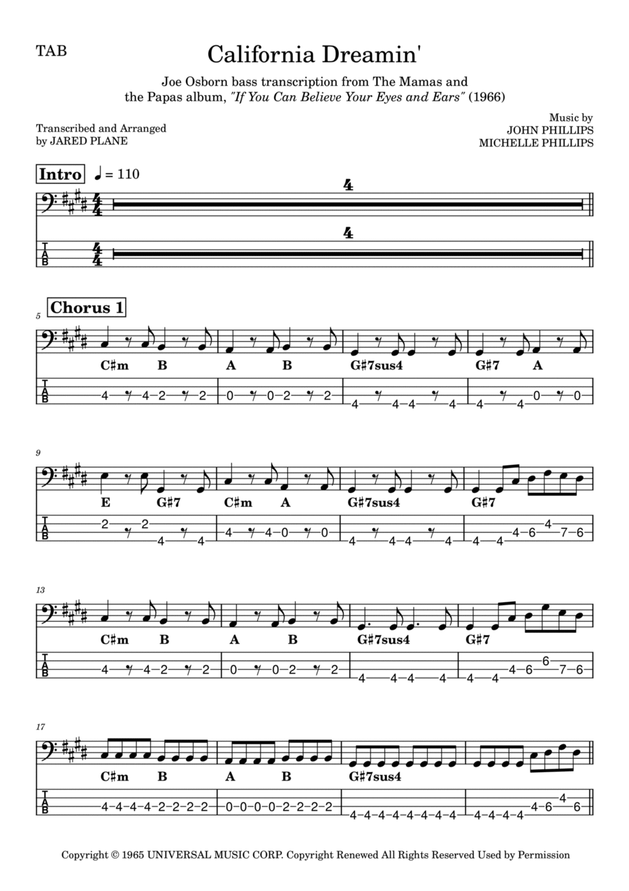 California Dreamin' Guitar Tablature scores gallery preview page 1