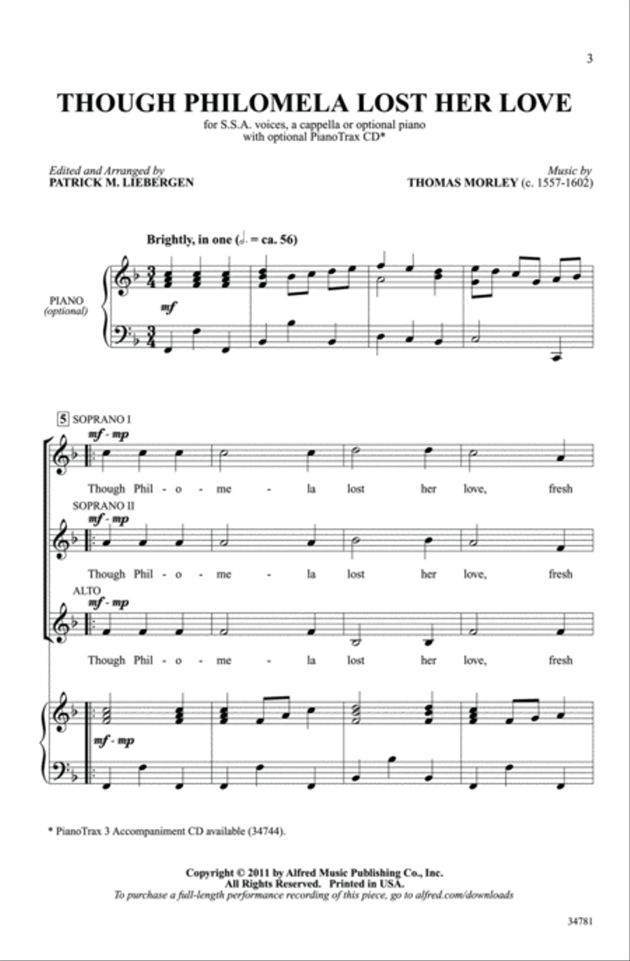 Though Philomela Lost Her Love SSA scores gallery preview page 2