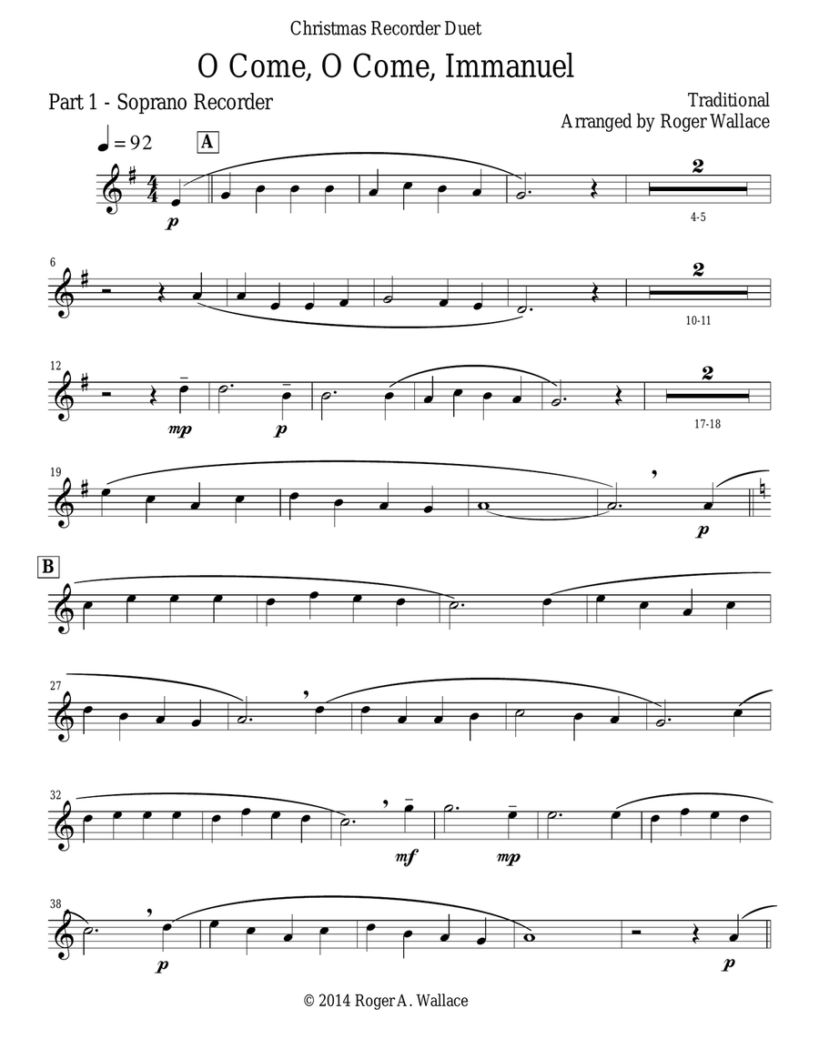 O Come, O Come, Immanuel (Emmanuel) - Recorder Duet (Em-Am) Woodwind Duet scores gallery preview page 4