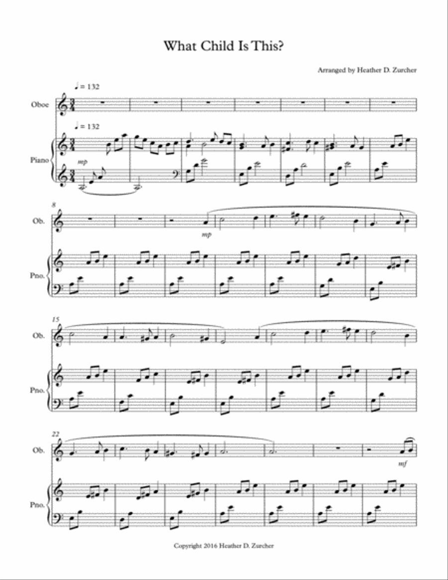 What Child Is This? - Oboe Solo What Child Is This? - Oboe Solo Piano scores gallery preview page 1