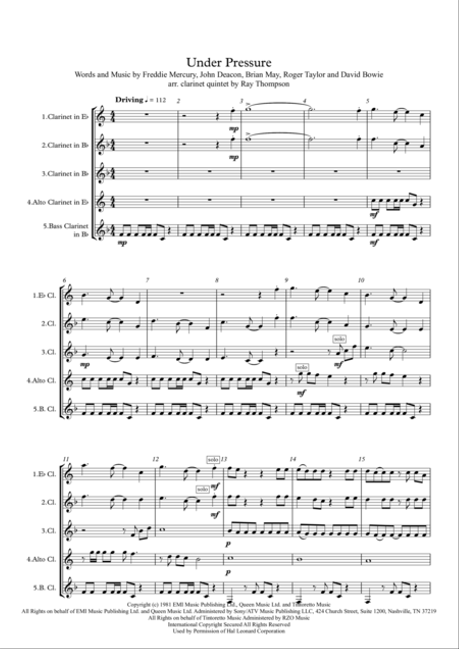 Under Pressure Woodwind Quintet scores gallery preview page 1