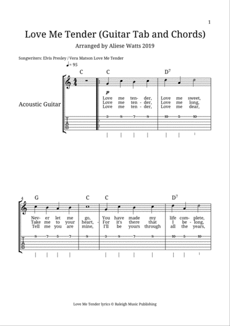 Love Me Tender Guitar Tablature scores gallery preview page 1