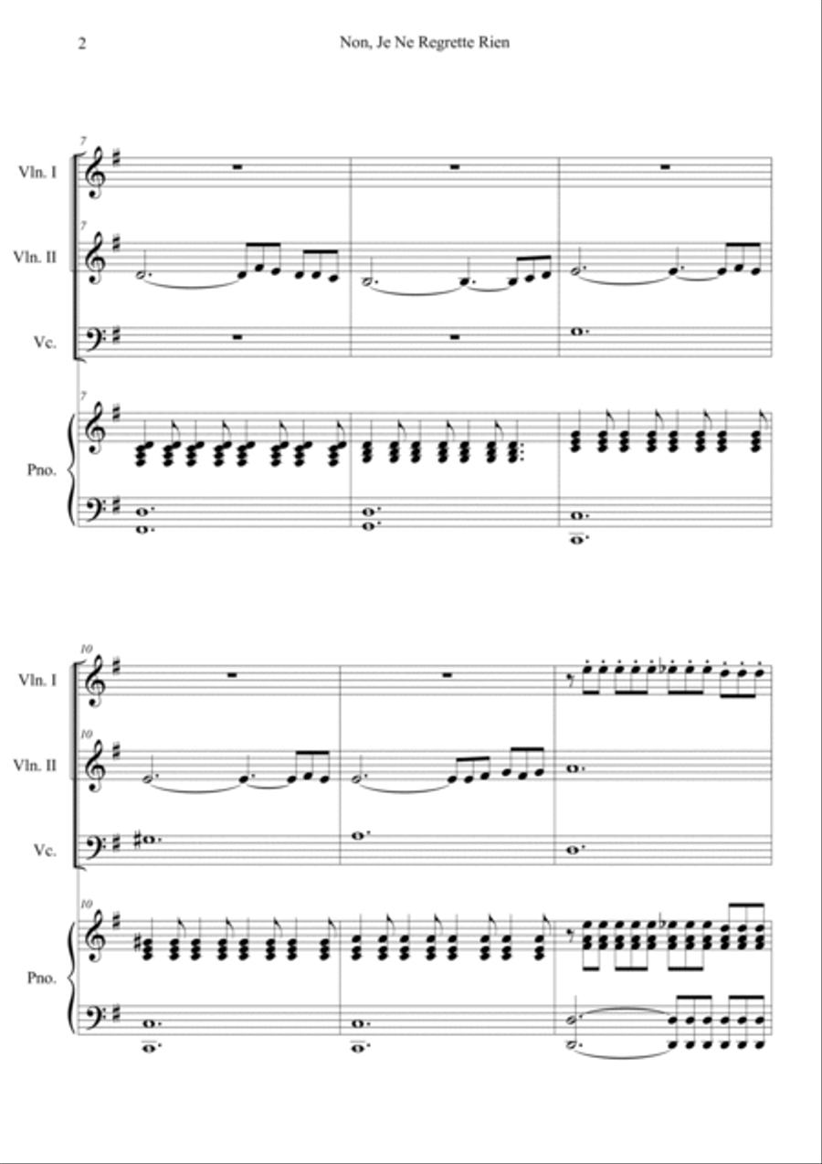 Non, Je Ne Regrette Rien Piano Quartet scores gallery preview page 2