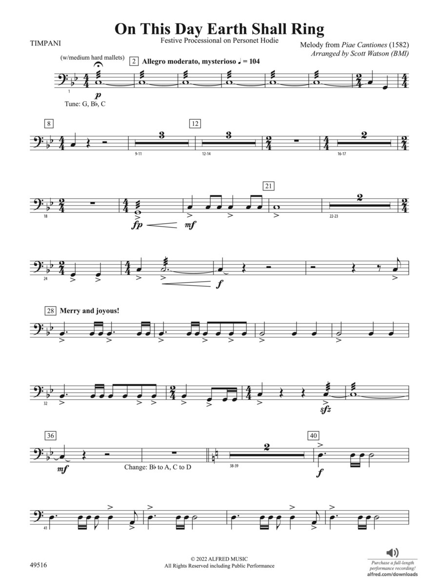 On This Day Earth Shall Ring: Timpani Concert Band scores gallery preview page 1