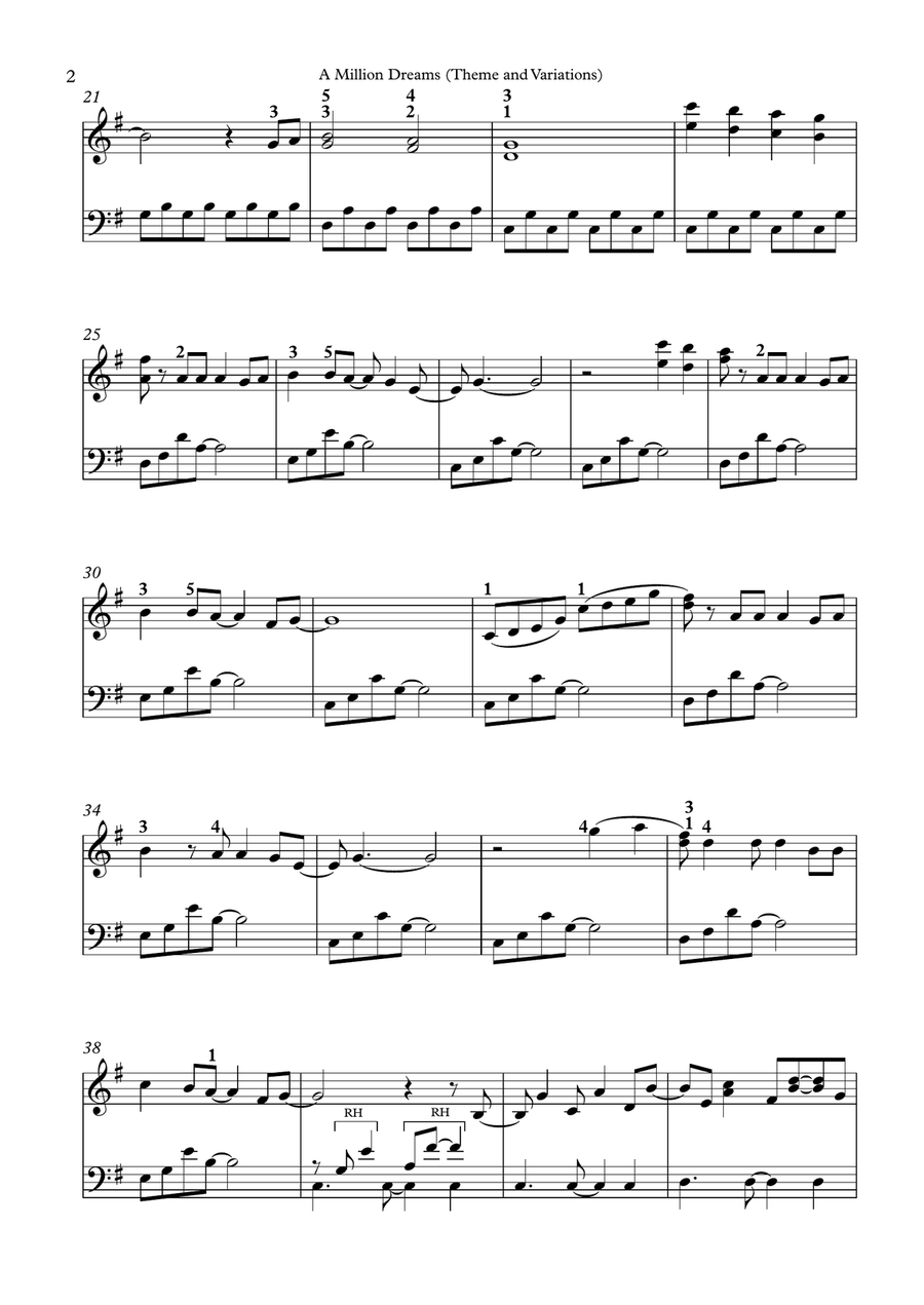 A Million Dreams Piano Solo scores gallery preview page 2