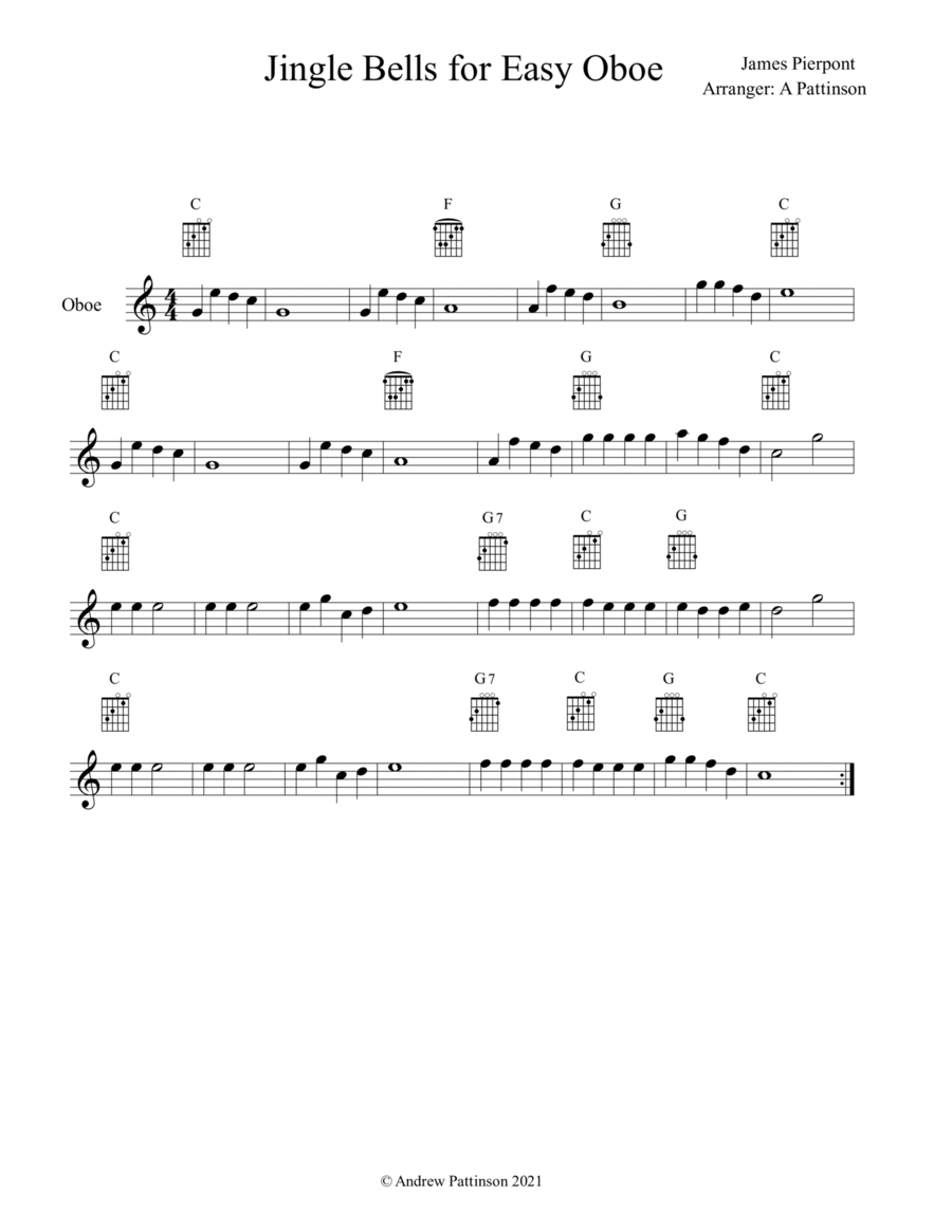 Jingle Bells for Easy Oboe with Guitar Chords Easy Guitar scores gallery preview page 1